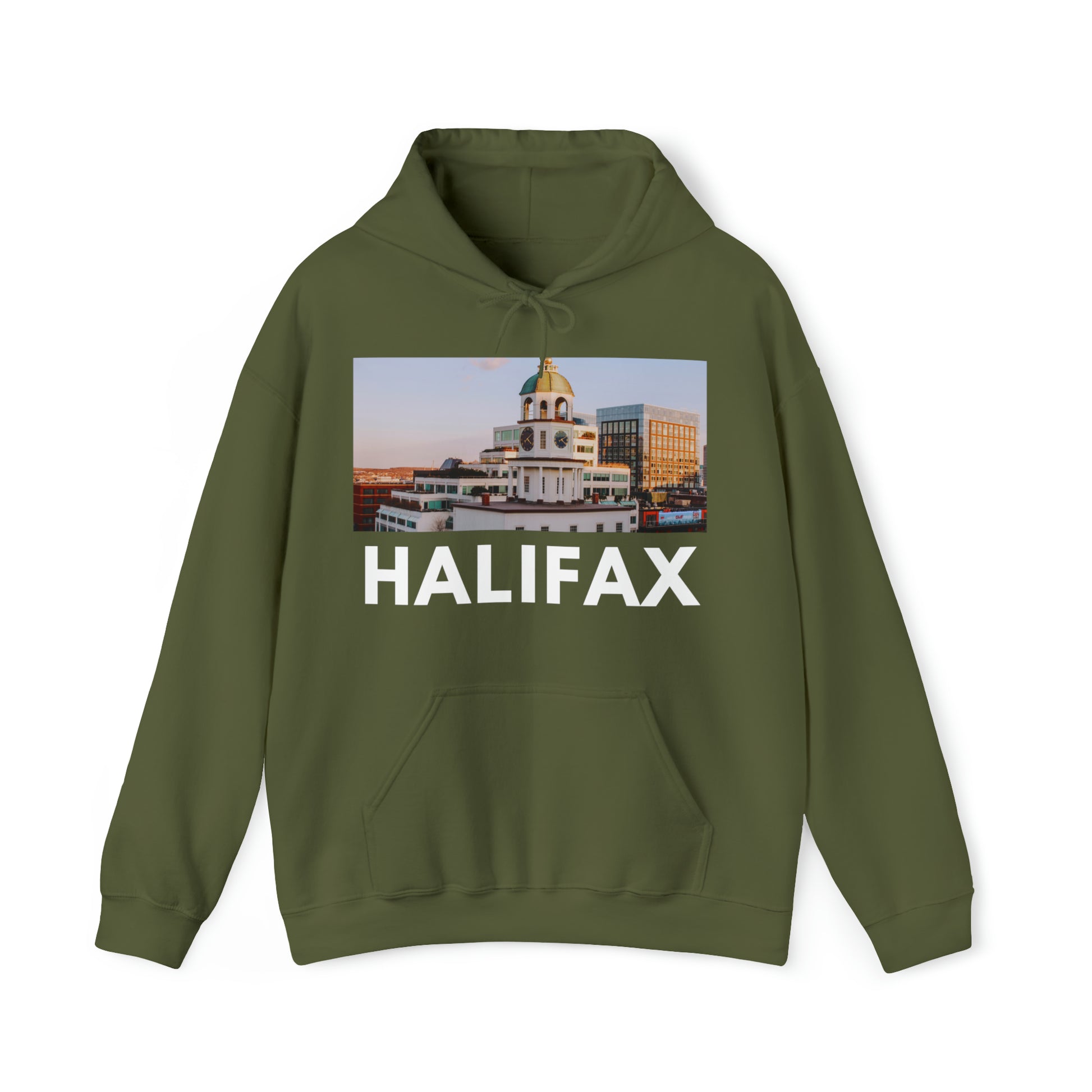 3XL Military Green Halifax Hoodie: Citadel Hill Clock from HoodySZN.com