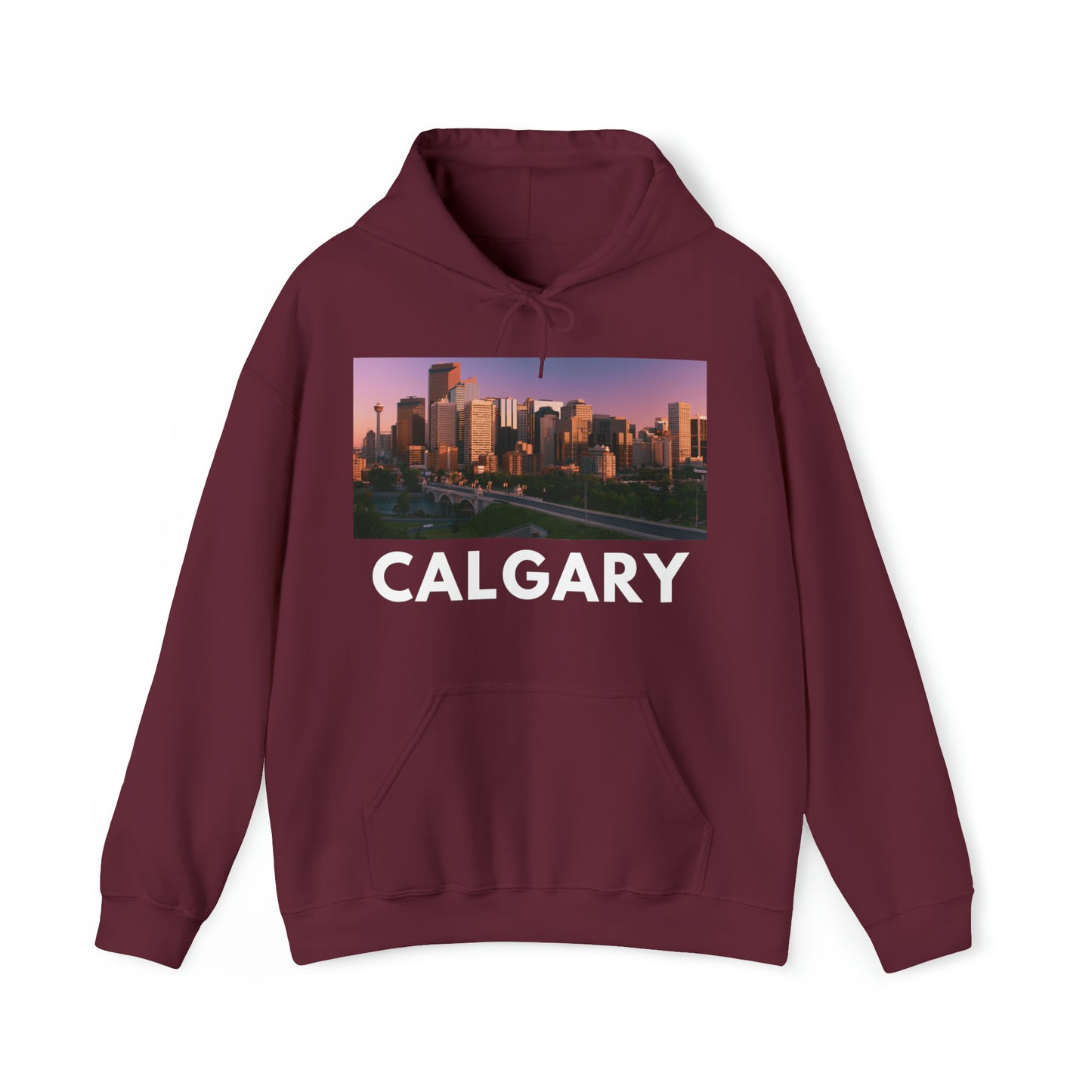 XL Maroon Calgary Hoodie: Downtown at Sunset from HoodySZN.com