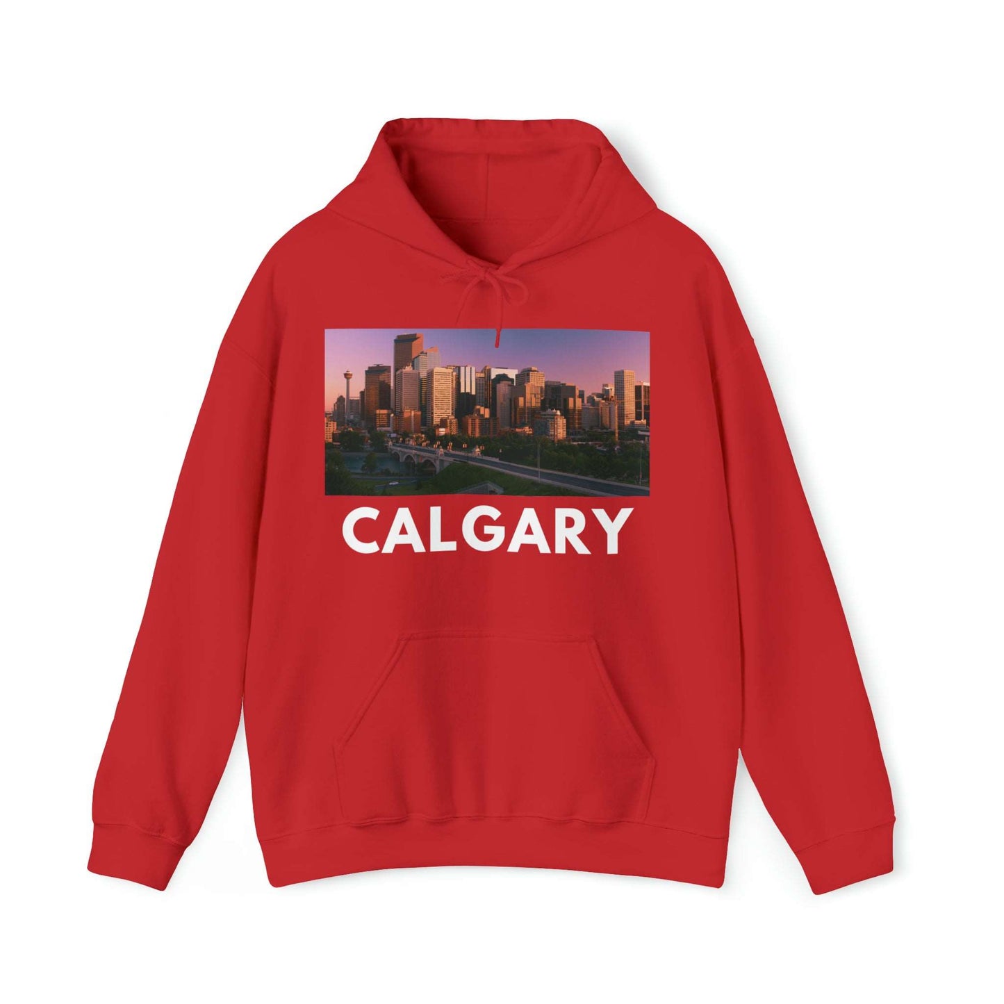 S Red Calgary Hoodie: Downtown at Sunset from HoodySZN.com