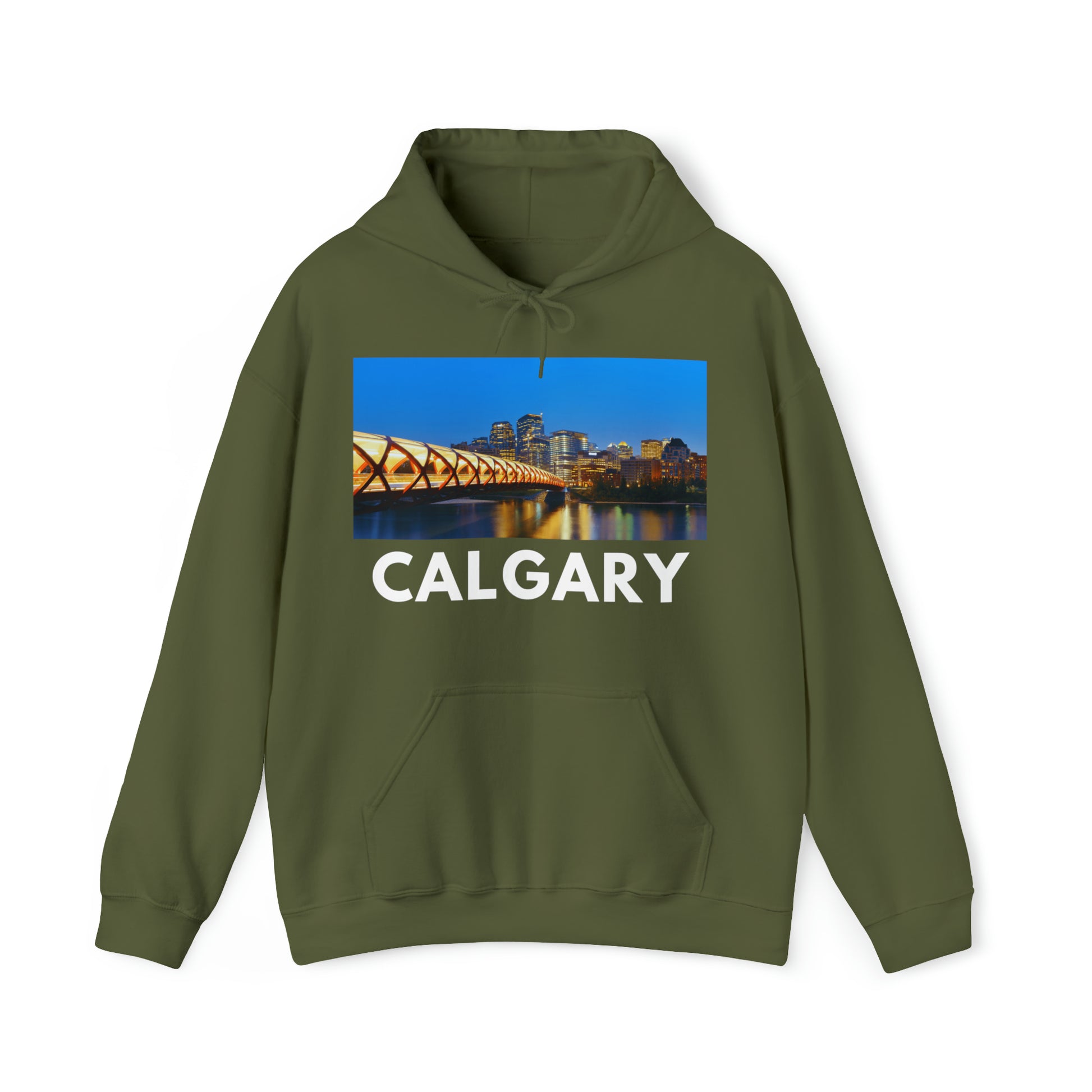 S Military Green Calgary Hoodie: Cityscape from HoodySZN.com