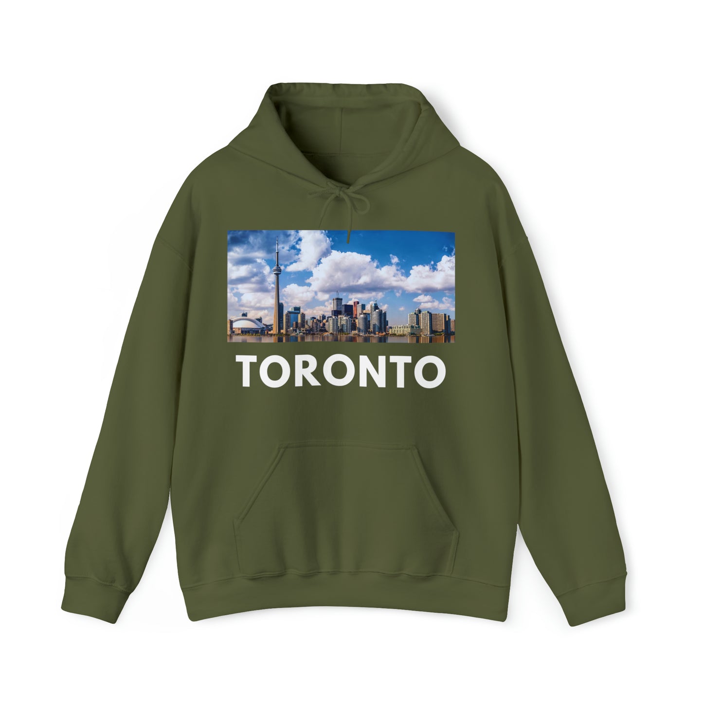 XL Military Green Toronto Hoodie: CN Tower by Day from HoodySZN.com