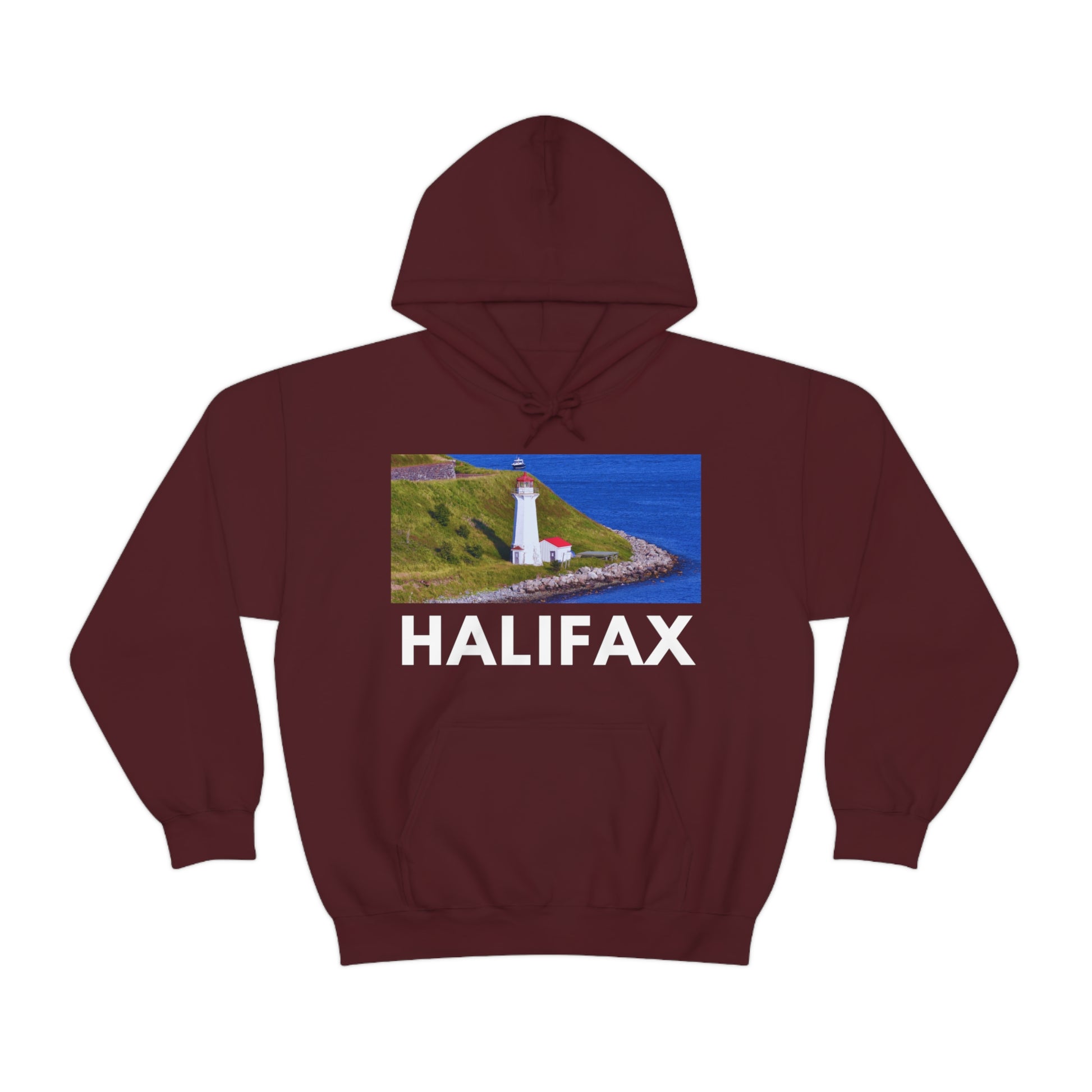 L Maroon Halifax Hoodie: Coastal Lighthouse from HoodySZN.com