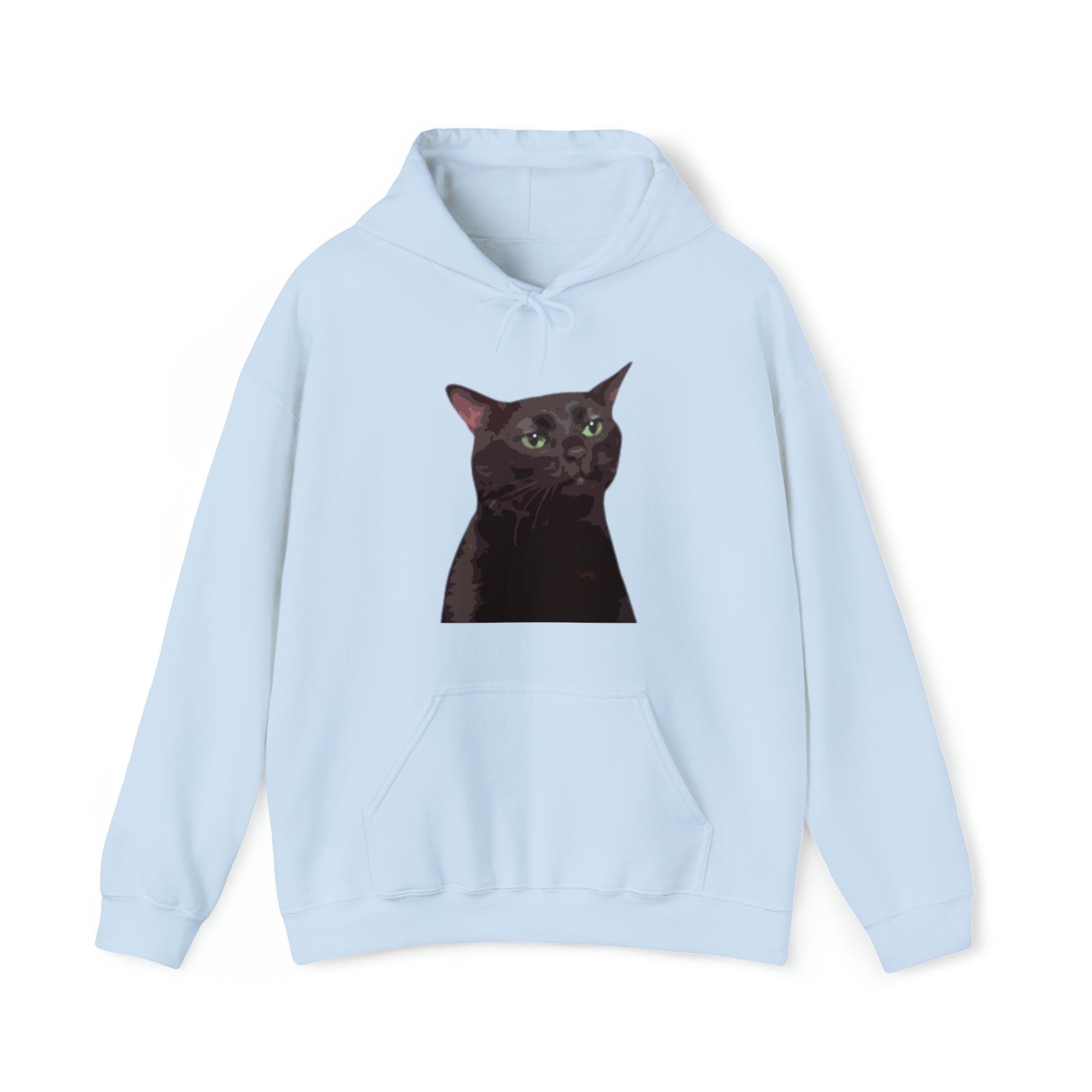 S Light Blue Black Cat Zoning Out Hoodie from HoodySZN.com