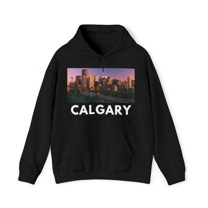 2XL Black Calgary Hoodie: Downtown at Sunset from HoodySZN.com