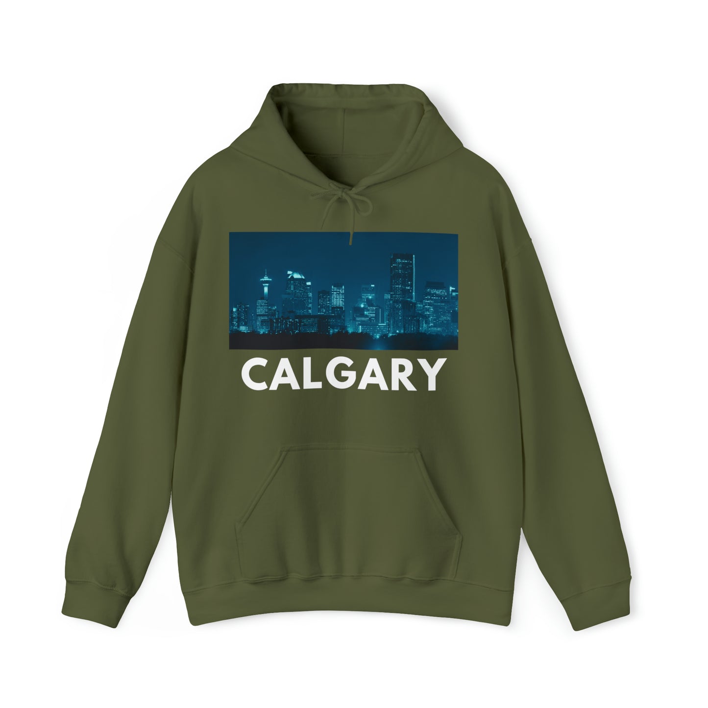 M Military Green Calgary Hoodie: Downtown at Dusk from HoodySZN.com
