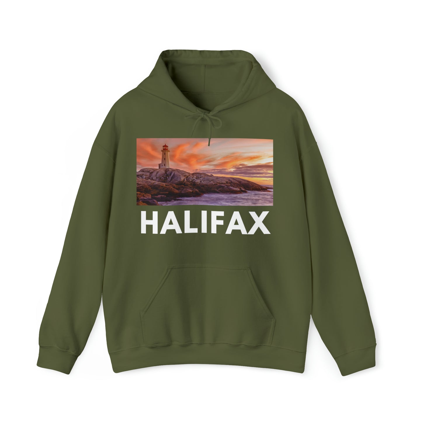 2XL Military Green Halifax Hoodie: Peggy's Cove from HoodySZN.com